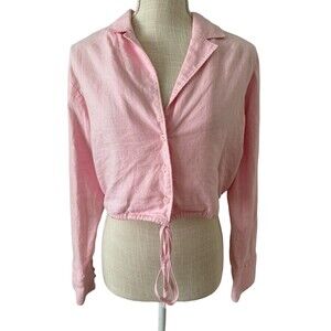 Open Edit Pink Tie Hem‎ Linen Blend Cropped Blouse Size Small